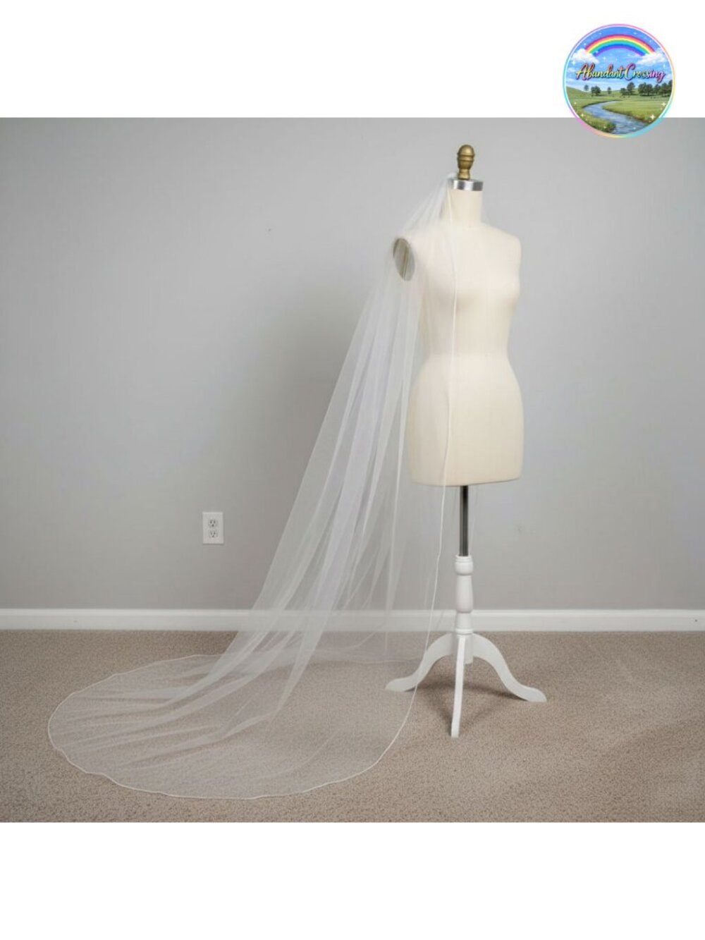 Fingertip Bridal Veil with Comb Pearls Crystals Beaded Tulle Wedding Veil